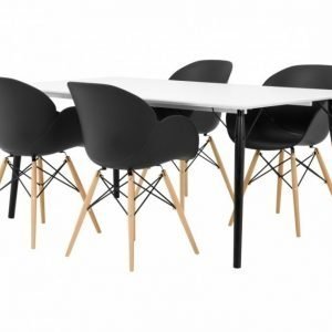 Claire Pöytä 180 Valkoinen + 4 Rana Nojatuoli Musta