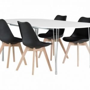 George Pöytä 160 Valkea + 4 Peace Tuolia Musta/Tammi