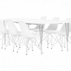 George Pöytä 160 Valkea + 6 Shello Tuolia Valkea/Kromi
