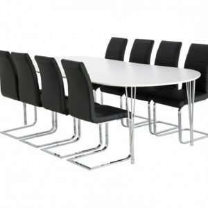 George Pöytä 160 Valkea + 8 EmÅn Tuolia Musta