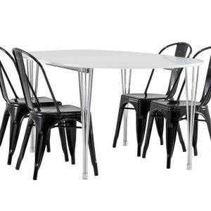 George Pöytä 160 Valkoinen + 4 Cannes Tuolia Musta