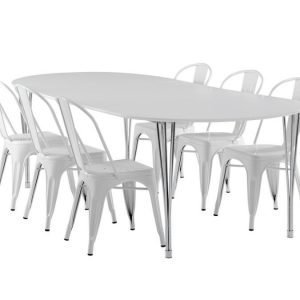 George Pöytä 160 Valkoinen + 6 Cannes Tuolia Valkoinen