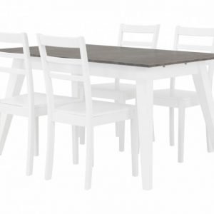 Grimstad Pöytä 140 Betoni/Valkoinen + 4 Sjöberg Tuoli Valkoinen