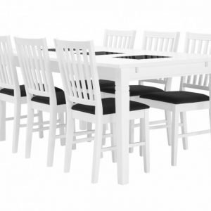 Halmstad Pöytä 180 Valkoinen + 6 Bergström Tuoli Valkoinen/Harmaa