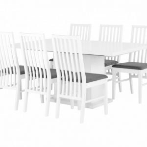 Kulmbach Pöytä 160 Valkoinen + 6 Alvesta Tuolia Valkoinen/Harmaa