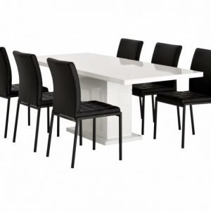 Kulmbach Pöytä 160 Valkoinen + 6 Ljusnan Tuolia Musta