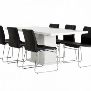 Kulmbach Pöytä 160 Valkoinen + 6 Viskan Tuolia Musta