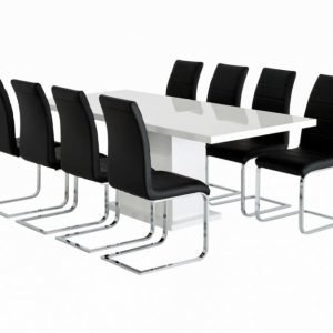 Kulmbach Pöytä 180 Valkoinen + 8 EmÅn Tuolia Musta