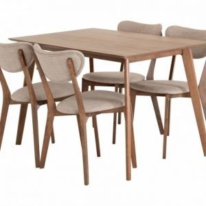 Lucy Pöytä 120 Pähkinä + 4 Tuolia Beige