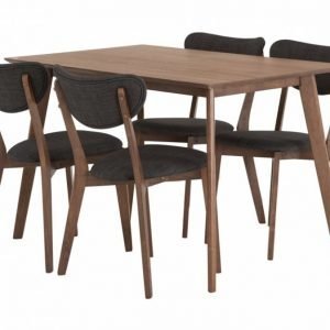 Lucy Pöytä 120 Pähkinä + 4 Tuolia Tummanharmaa