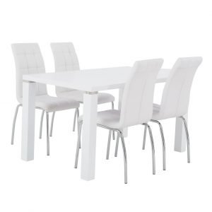 Metro Ruokapöytä Valkoinen 140 Cm + Krista Tuolit Valkoinen 4 Kpl