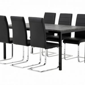 Mita Pöytä 160 Betoni/Musta + 6 EmÅn Tuoli Musta