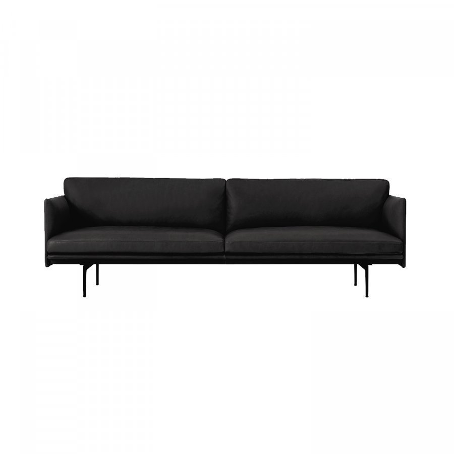 Muuto Outline Sohva 3-Istuttava Silkki Nahka / Musta