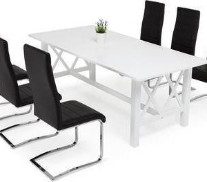 Ruokailuryhmä Amanda Johnny tuoleilla keinonahka valkoinen/musta