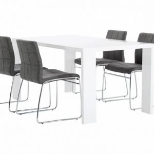 Rönne Pöytä 160 Valkoinen + 4 Viskan Tuolia Harmaa