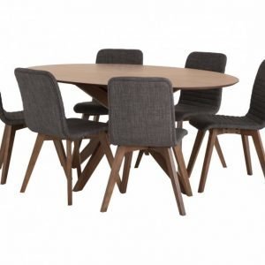 Sweet Pöytä 180 Saksanpähkinä + 6 Tuolia Tummanharmaa