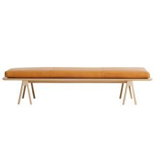 Woud Level Daybed Sohvapenkki Valkolakattu Tammi Konjakinruskea Nahka